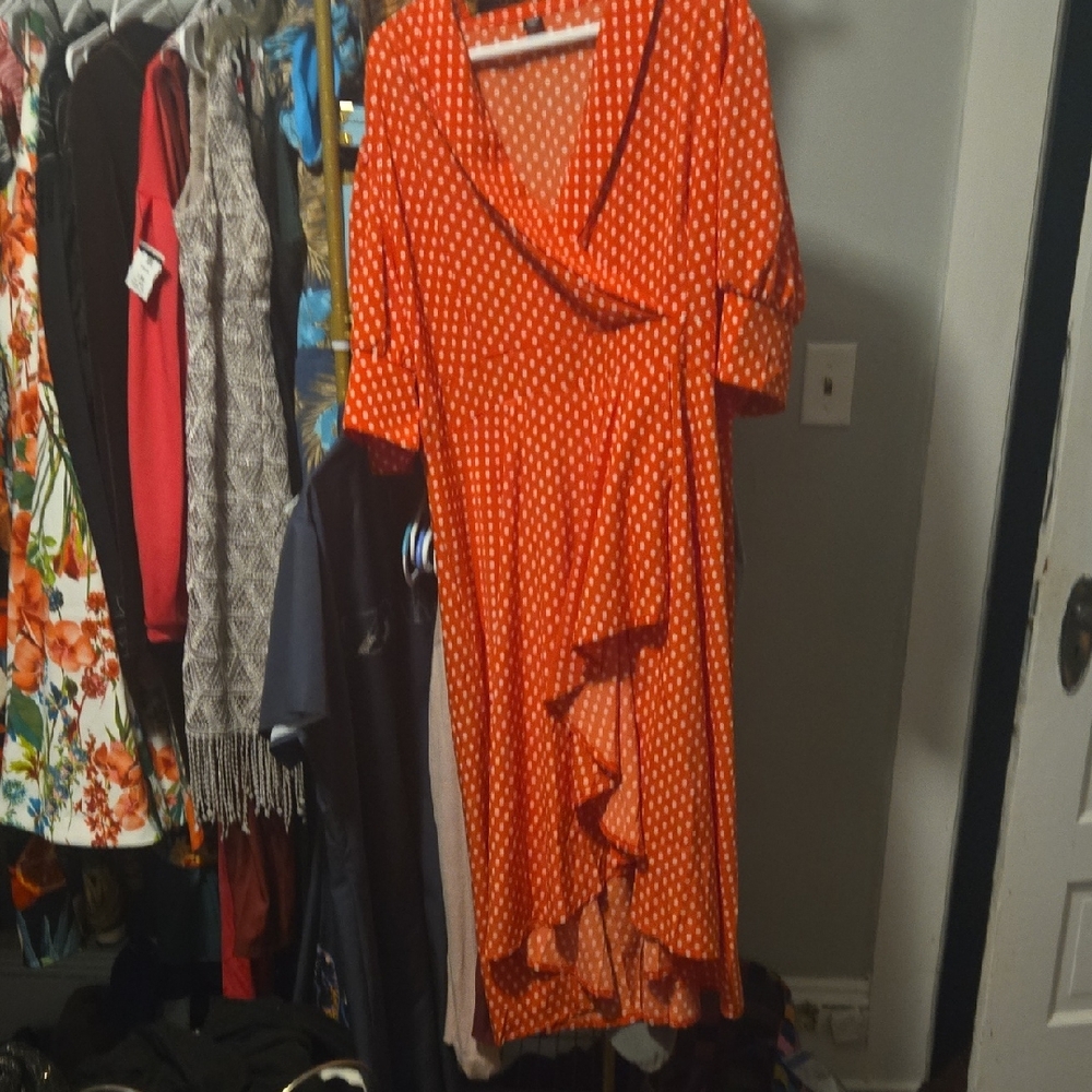SHEIN Red Polka Dot High Low Dress